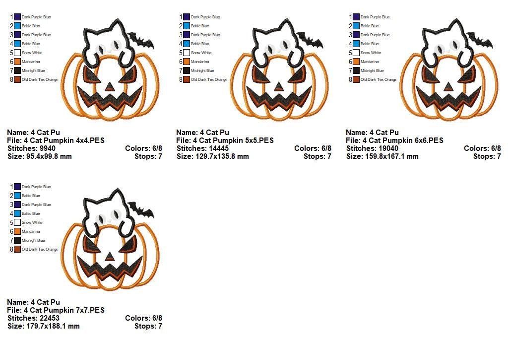 Spooky Cute Cat in Jack O Lantern - Applique - Machine Embroidery Design