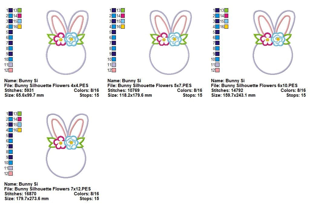 Bunny Silhouette Flowers - Appliqué – Machine Embroidery Design