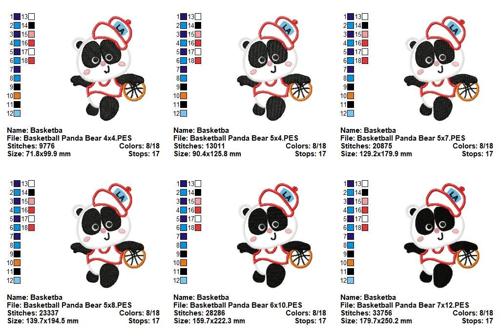 Basketball Panda Bear - Appliqué - Machine Embroidery Design