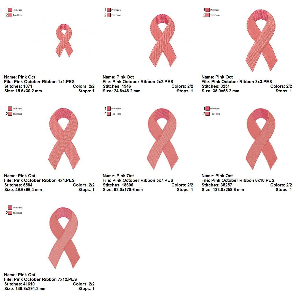 Pink October Ribbon β Fill Stitch β Machine Embroidery Design