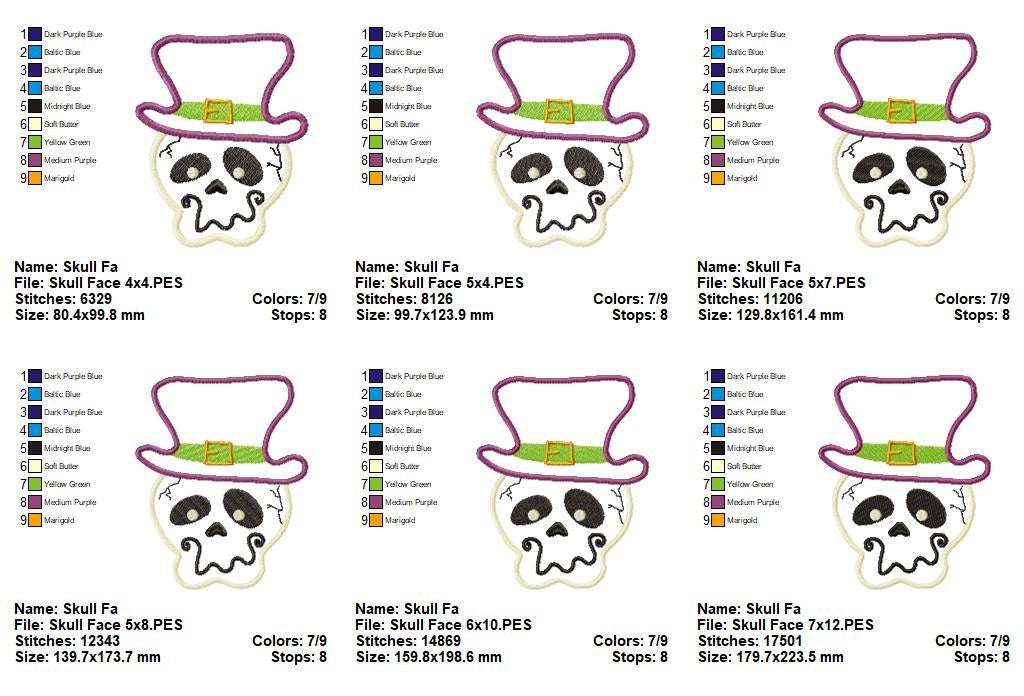Halloween Face Skull - Applique - Machine Embroidery Design