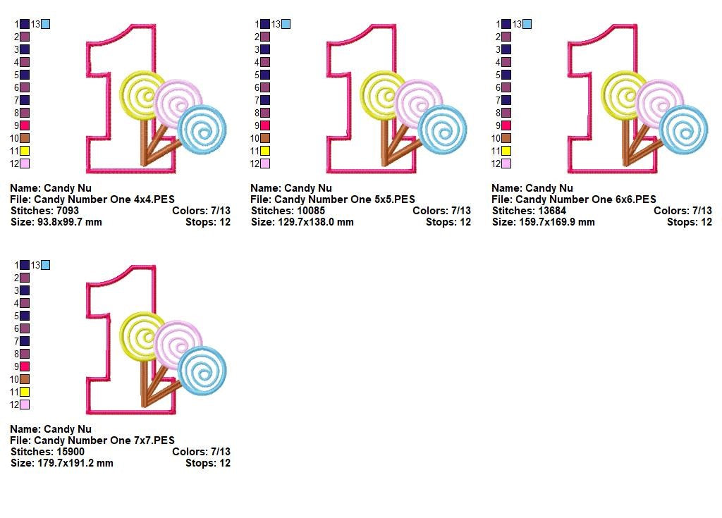 Sweet Candy Number One - Applique - Machine Embroidery Design