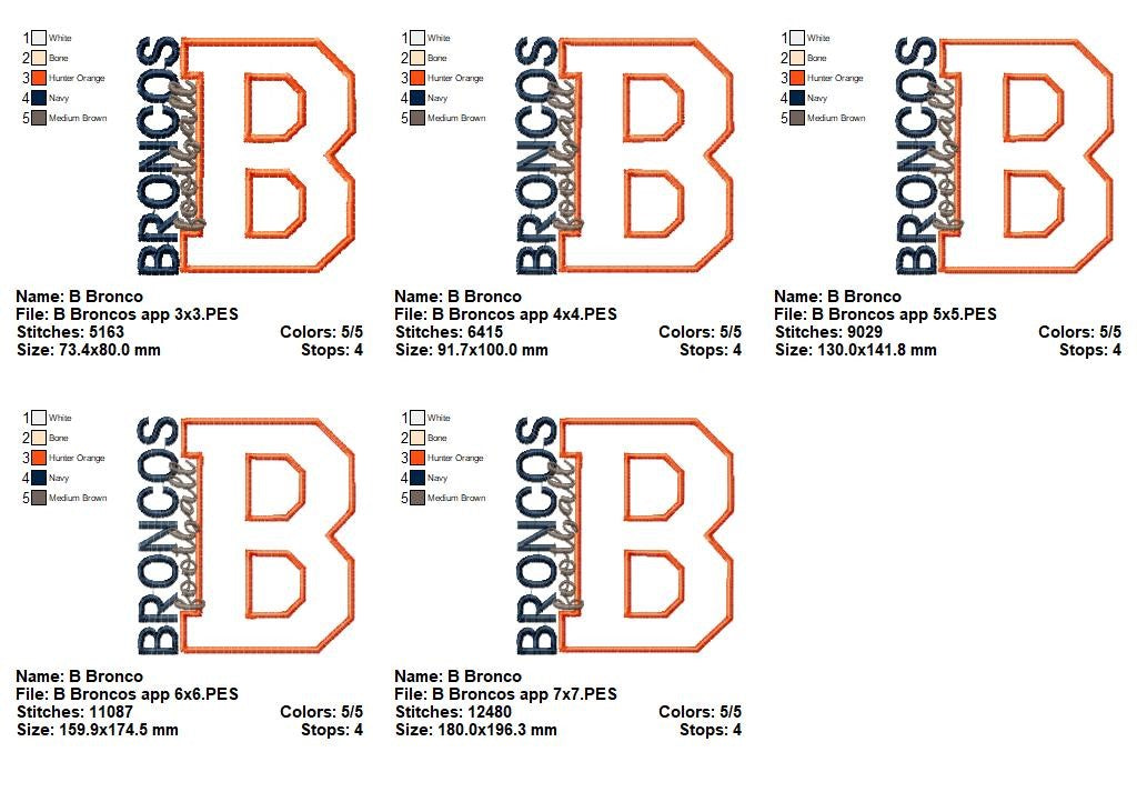 Broncos B Monogram - Appliqué - Machine Embroidery Design