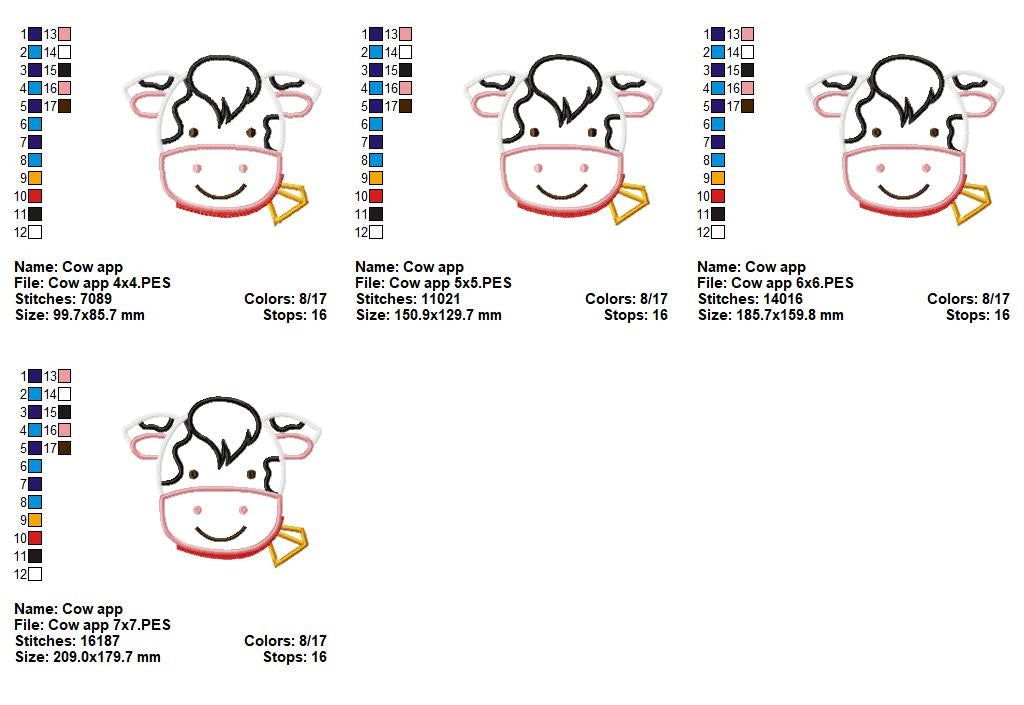 Sweet Cow Face – Appliqué – Machine Embroidery Design