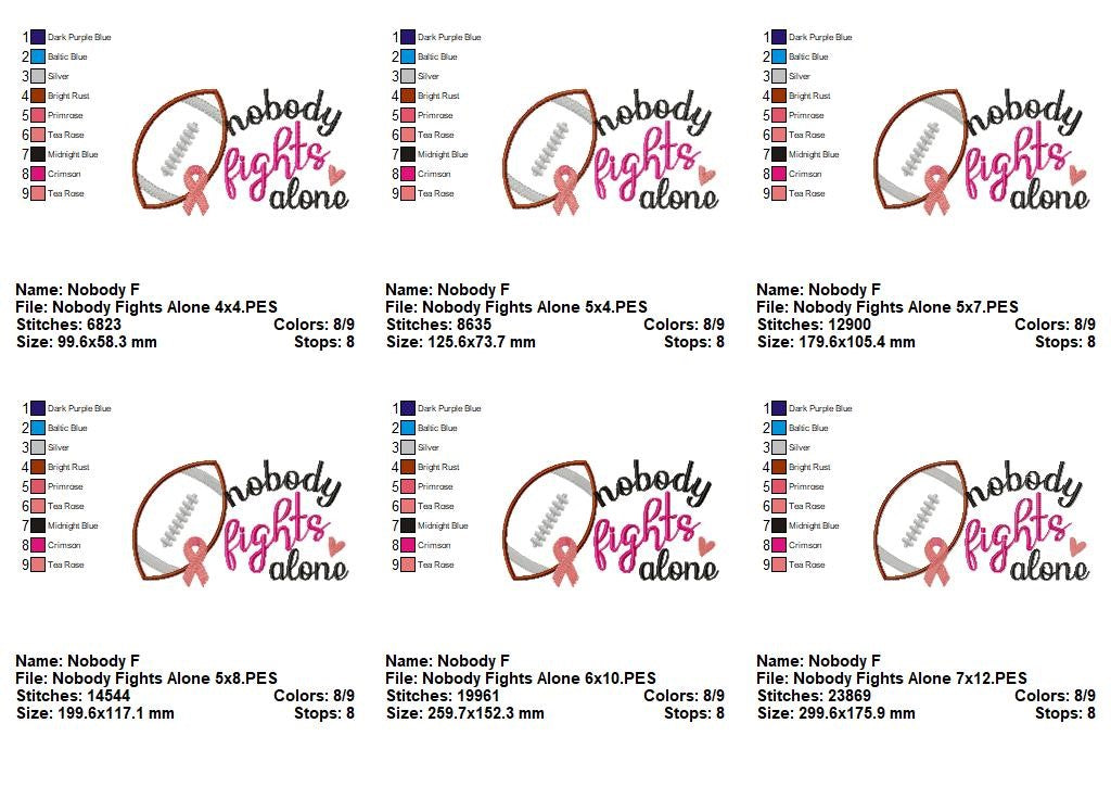 Nobody Fights Alone Football Awareness - Appliqué - Machine Embroidery Design