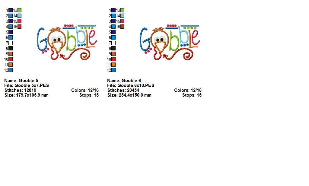 Gobble Turkey Lettering – Appliqué – Machine Embroidery Design