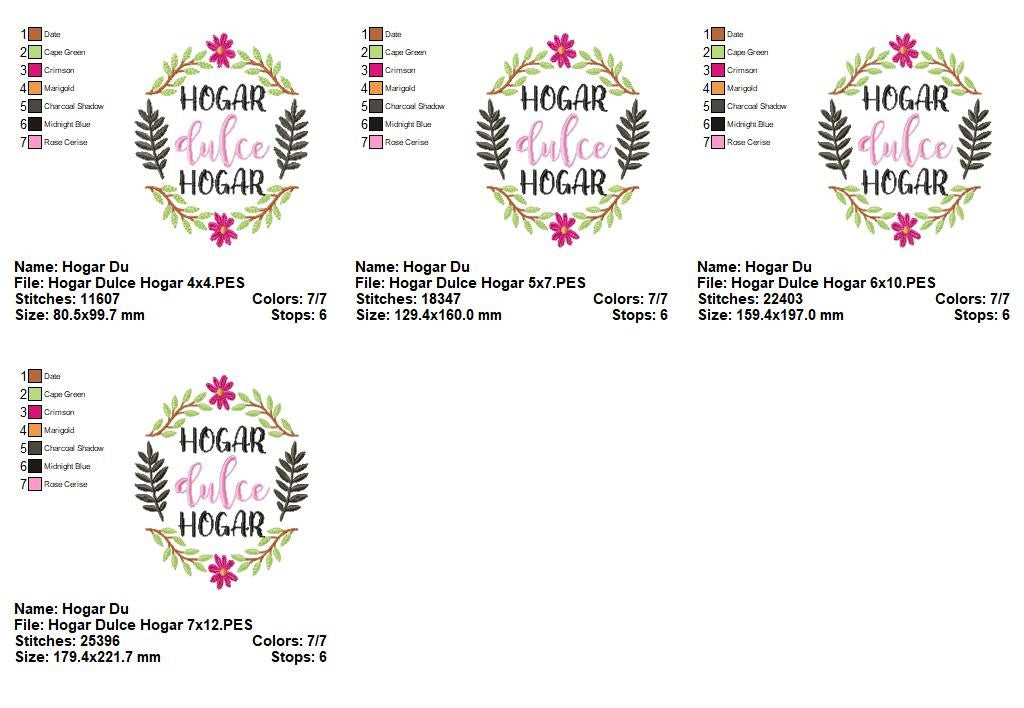 Hogar Dulce Hogar Sweet Home Wreath - Satin Stitch - Machine Embroidery Design