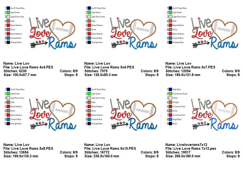 Live Love Rams – Appliqué – Machine Embroidery Design