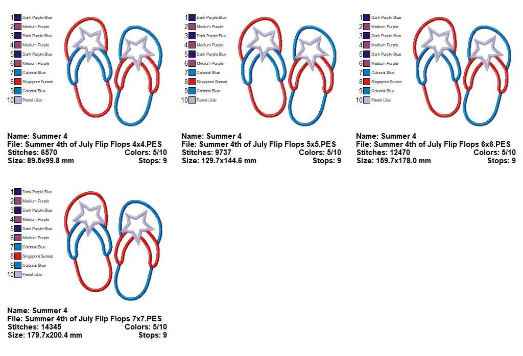 Patriotic Flip Flops - Appliqué - Machine Embroidery Design