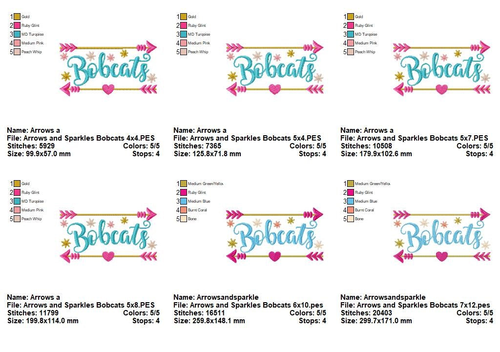 Arrows and Sparkles Bobcats – Satin Stitch – Machine Embroidery Design