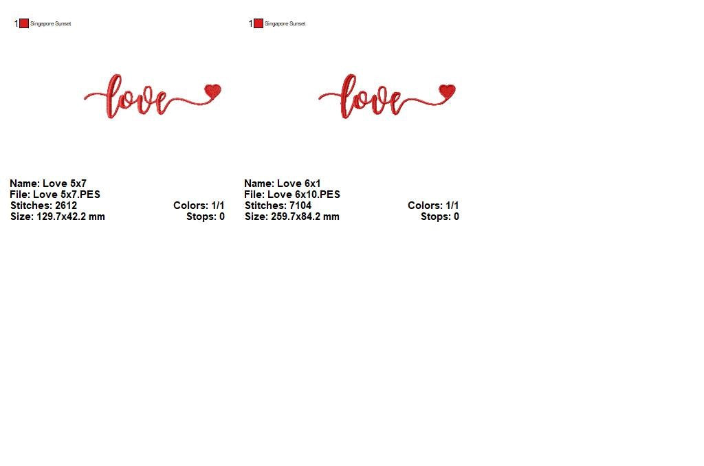 Love Script with Heart - Satin Stitch - Machine Embroidery Design