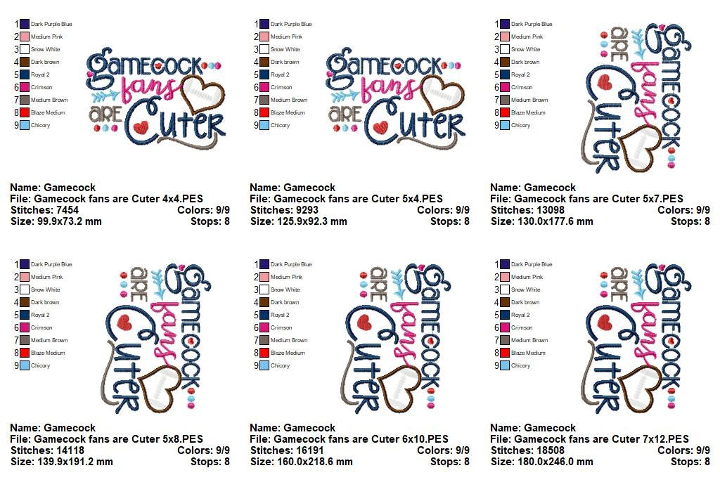 Gamecock Fans Are Cuter - Appliqué - Machine Embroidery Design
