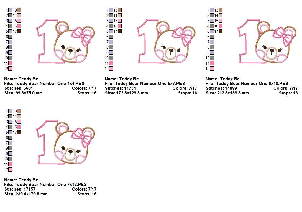 Sweet Teddy Birthday One - Appliqué - Machine Embroidery Design