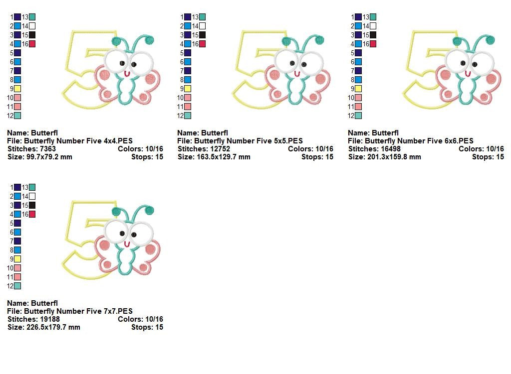 Butterfly Number Five – Applique Stitch – Machine Embroidery Design