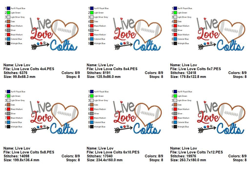 Live Love Colts Appliqué – Machine Embroidery Design
