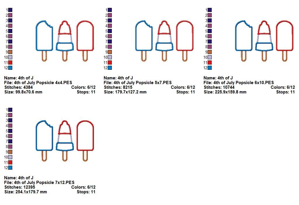 Patriotic Popsicle Trio - Applique - Machine Embroidery Design
