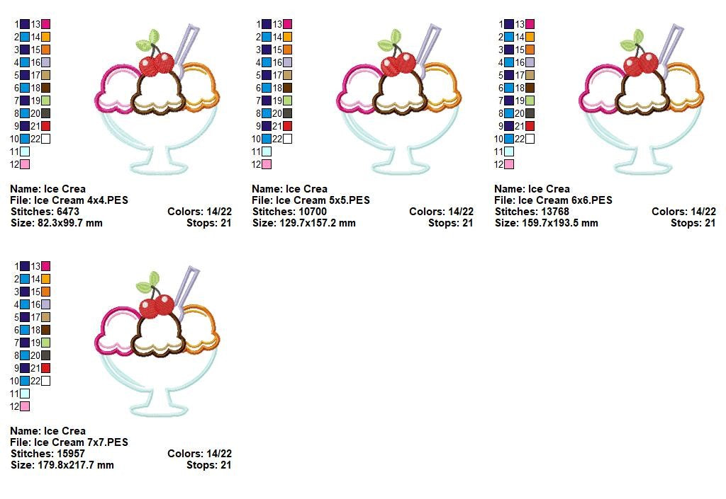 Sweet Ice Cream Sundae - Appliqué - Machine Embroidery Design