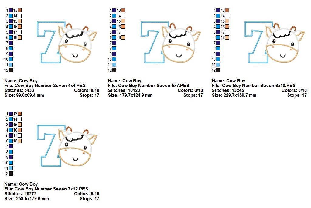 Farmyard Number Seven Cow - Appliqué - Machine Embroidery Design