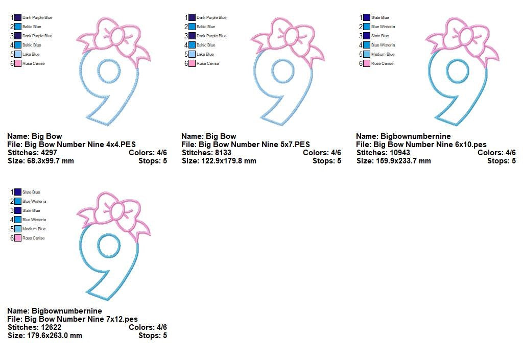 Big Bow Numbers Set 0–9 – Appliqué – Machine Embroidery Design