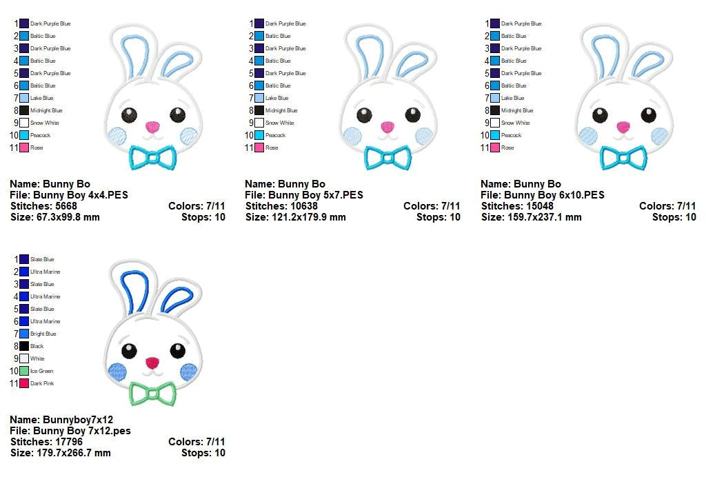 Cute Bunny Boy Face - Appliqué - Machine Embroidery Design