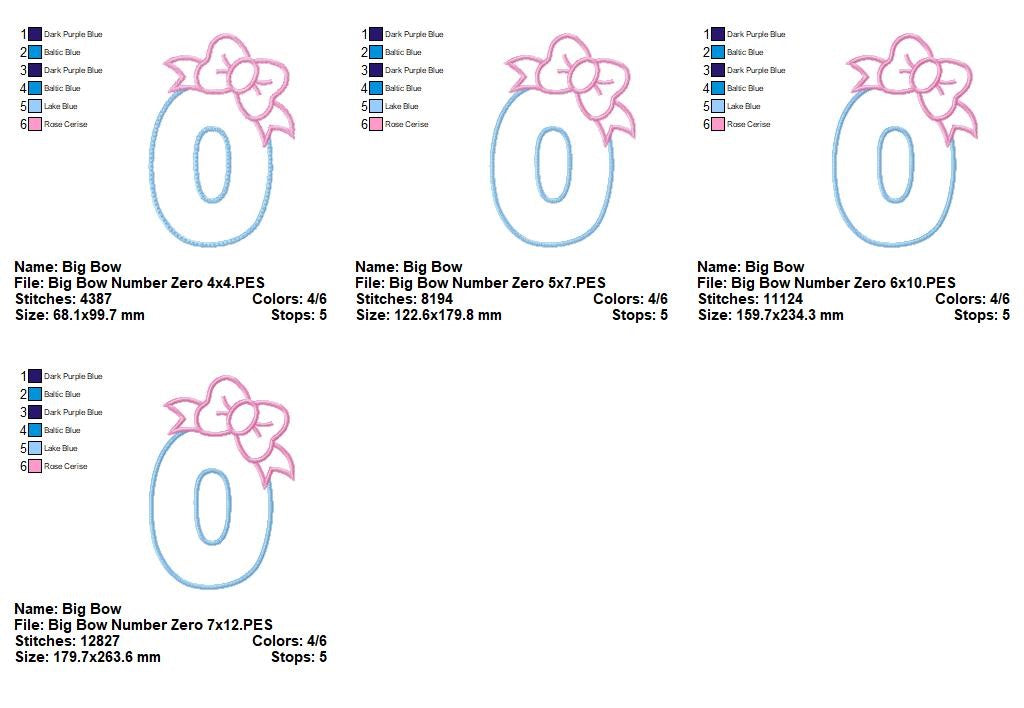 Sweet Big Bow Number Zero / Letter O - Appliqué - Machine Embroidery Design