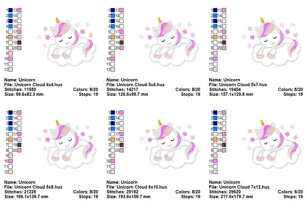 Sweet Dreaming Unicorn on Cloud - Appliqué – Machine Embroidery Design