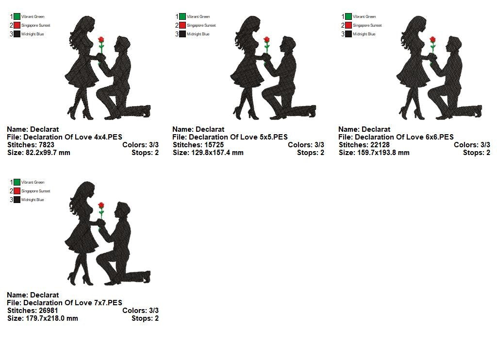 Declaration of Love Silhouette - Fill Stitch - Machine Embroidery Design