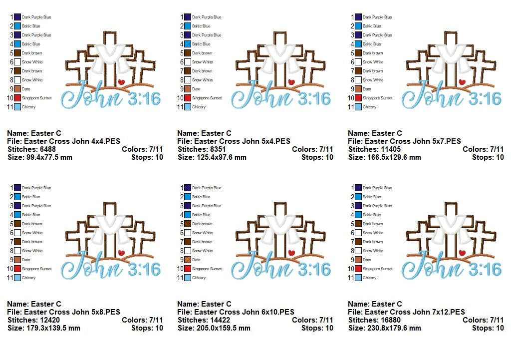 John 3:16 Cross Scene – Appliqué – Machine Embroidery Design