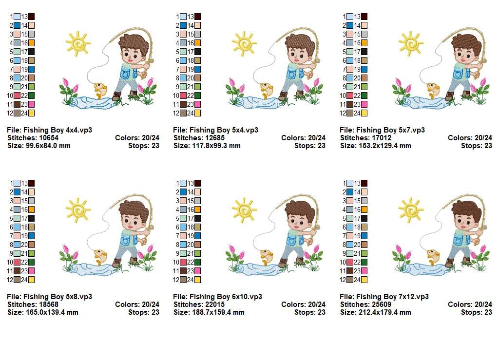Cute Little Fishing Boy Scene – Fill Stitch – Machine Embroidery Design