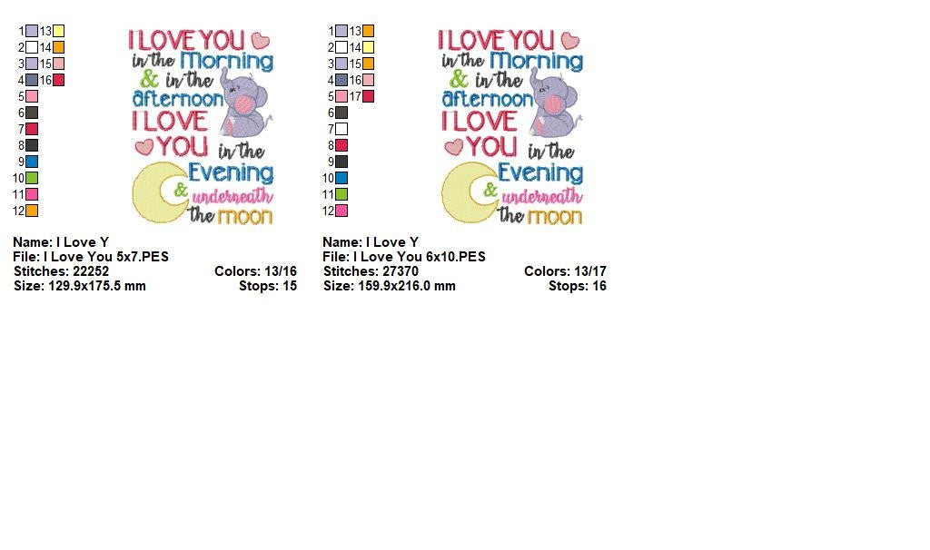 I Love You in the Morning and in the Evening & Underneath the Moon – Fill Stitch – Machine Embroidery Design