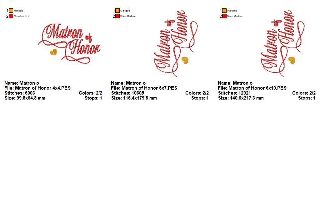 Matron of Honor Script - Satin Stitch - Machine Embroidery Design