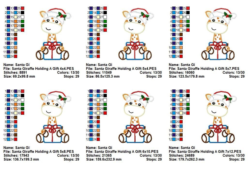 Christmas Giraffe Gift Cutie - Appliqué - Machine Embroidery Design