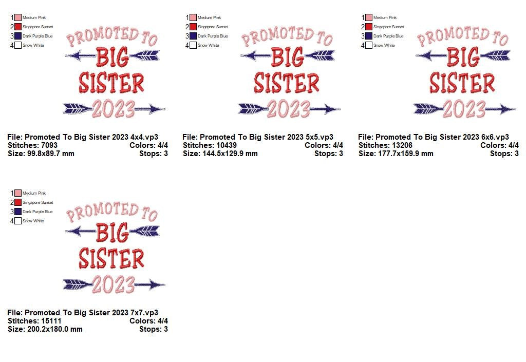 Promoted to Big Sister 2023 Celebration – Satin Stitch - Machine Embroidery Design