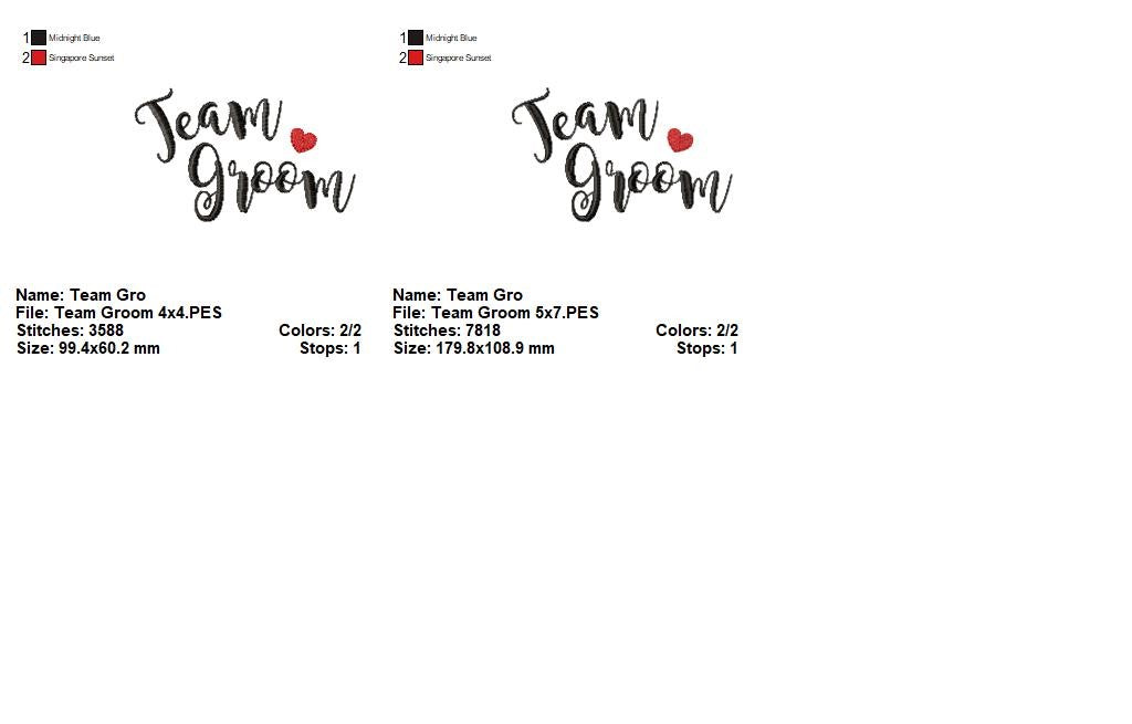 Team Bride & Team Groom - Satin Stitch - Machine Embroidery Design