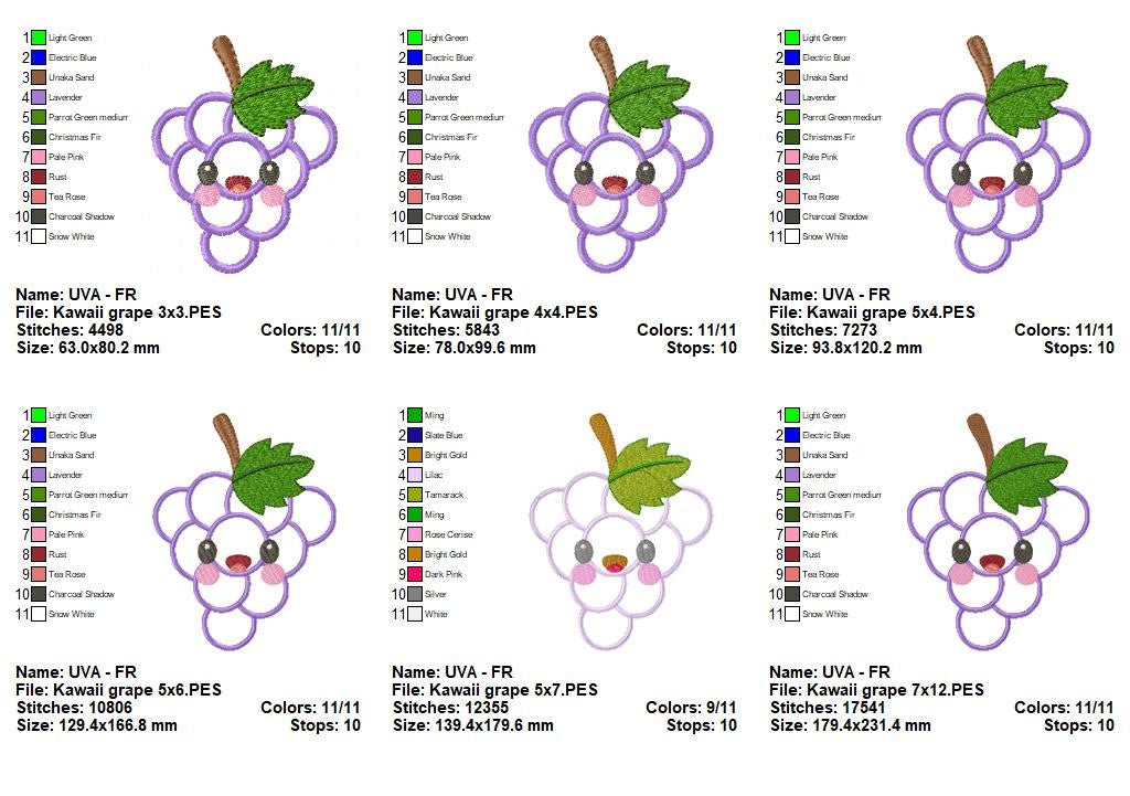 Kawaii Grape Friends Applique Design - Appliqué – Machine Embroidery Design
