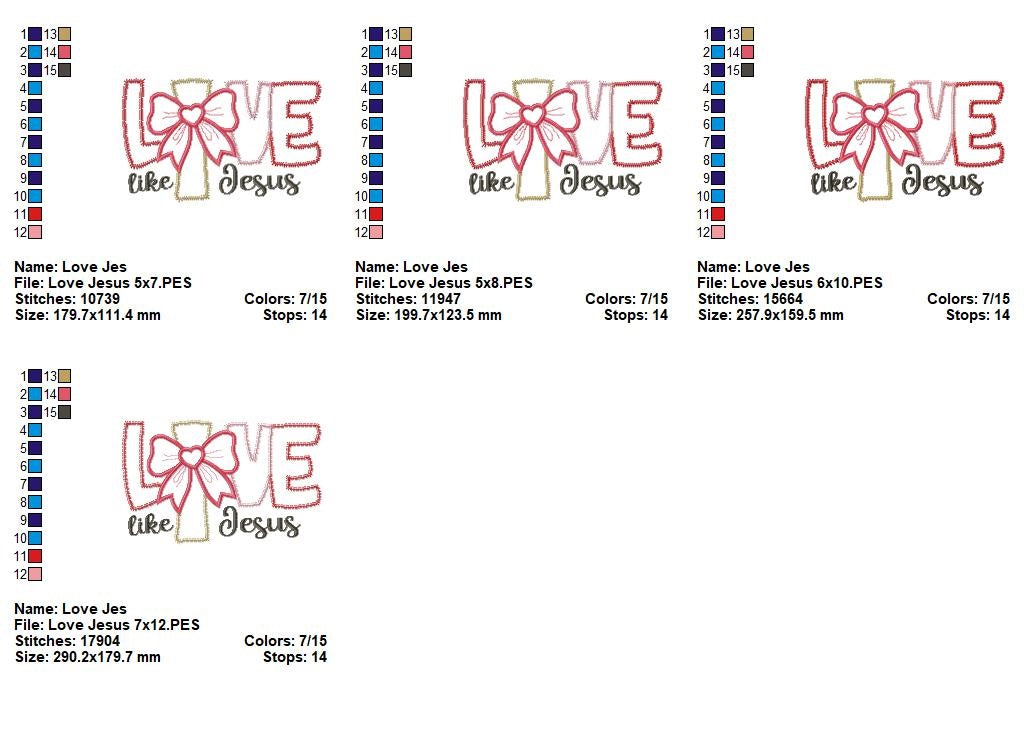 Love Like Jesus - Applique - Machine Embroidery Design