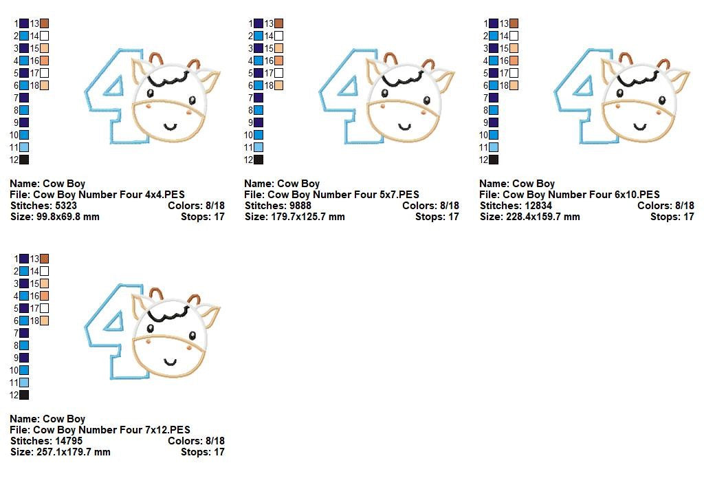 Farmyard Number Four Cow - Appliqué - Machine Embroidery Design