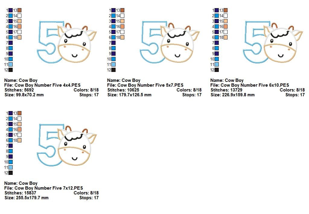 Farmyard Number Five Cow - Appliqué - Machine Embroidery Design