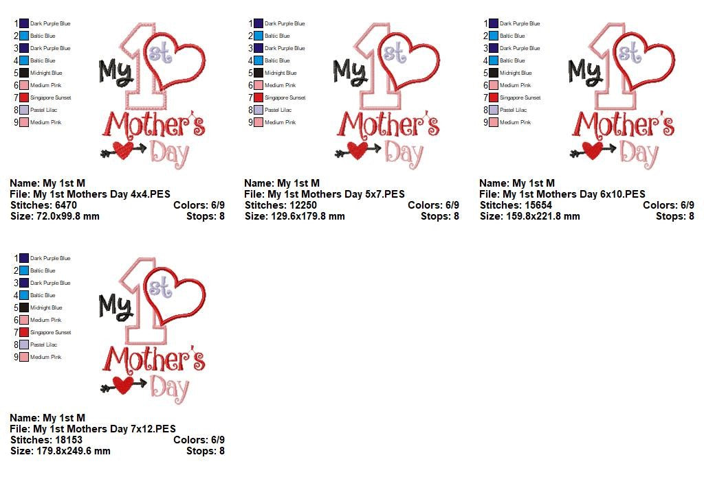 My 1st Mother's Day - Applique Stitch - Machine Embroidery Design