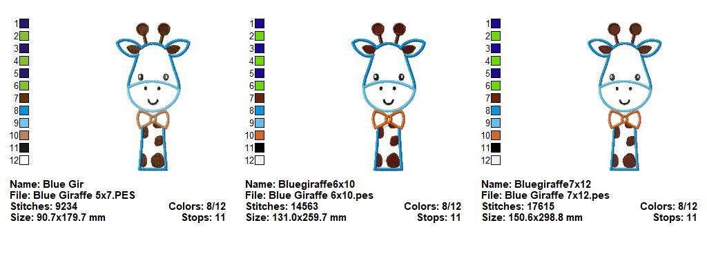 Sweet Blue Giraffe - Appliqué – Machine Embroidery Design