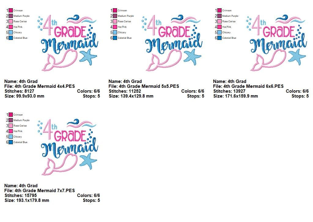 4th Grade Mermaid School – Appliqué – Machine Embroidery Design
