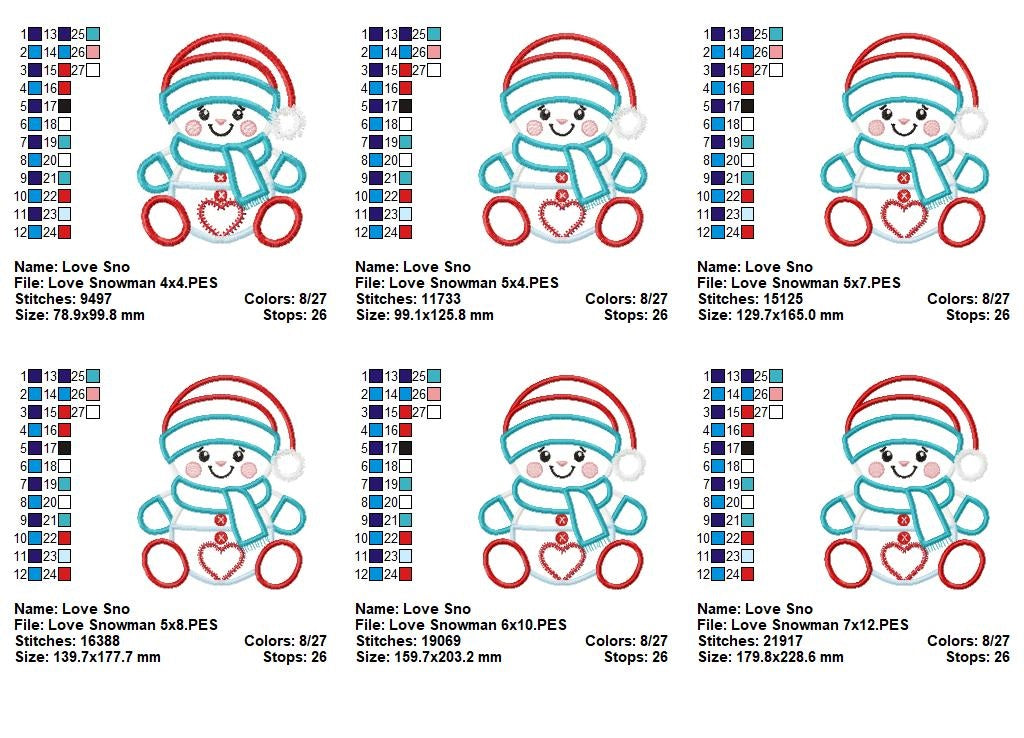 Valentines Snowman - Applique - Machine Embroidery Design