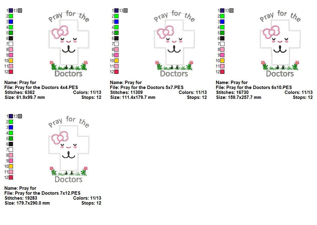 Pray for the Doctors Cross – Appliqué – Machine Embroidery Design