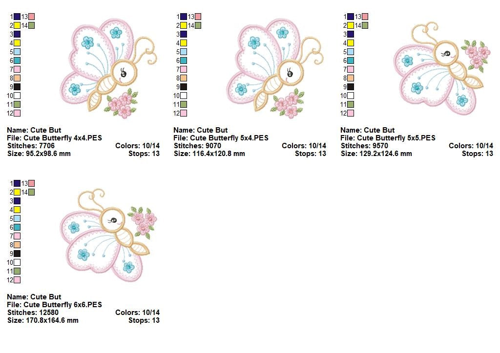 Sweet Floral Butterfly Garden – Appliqué – Machine Embroidery Design