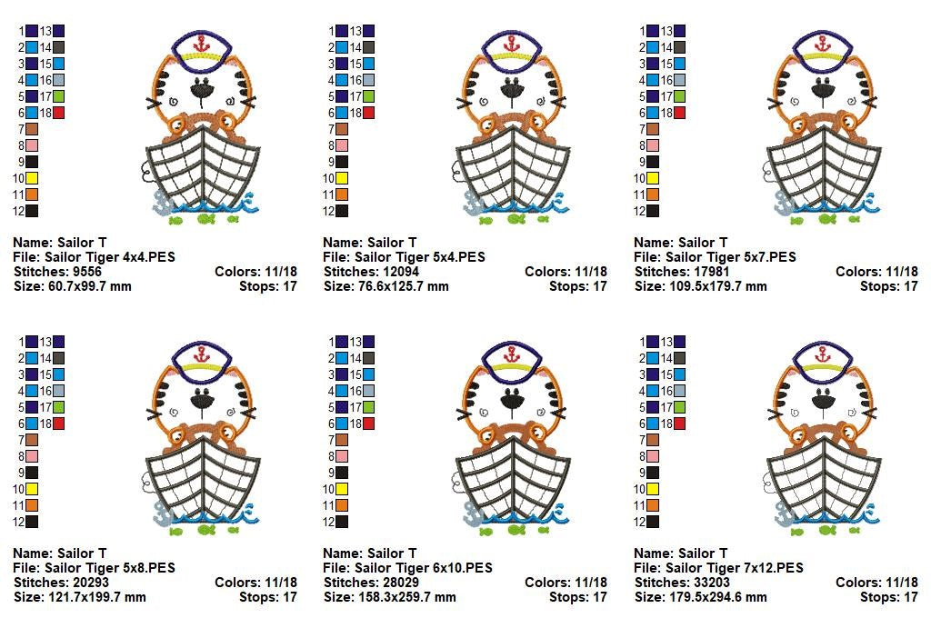 Sailor Tiger – Appliqué – Machine Embroidery Design