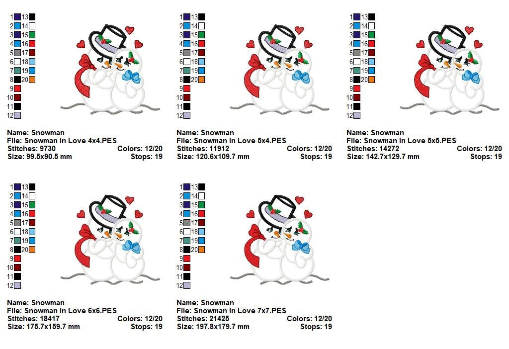 Snowman in Love - Appliqué - Machine Embroidery Design