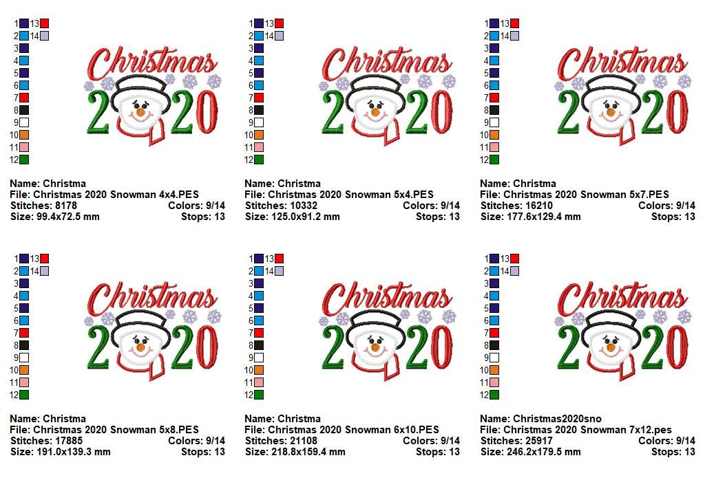 Christmas Snowman 2020 - Appliqué - Machine Embroidery Design