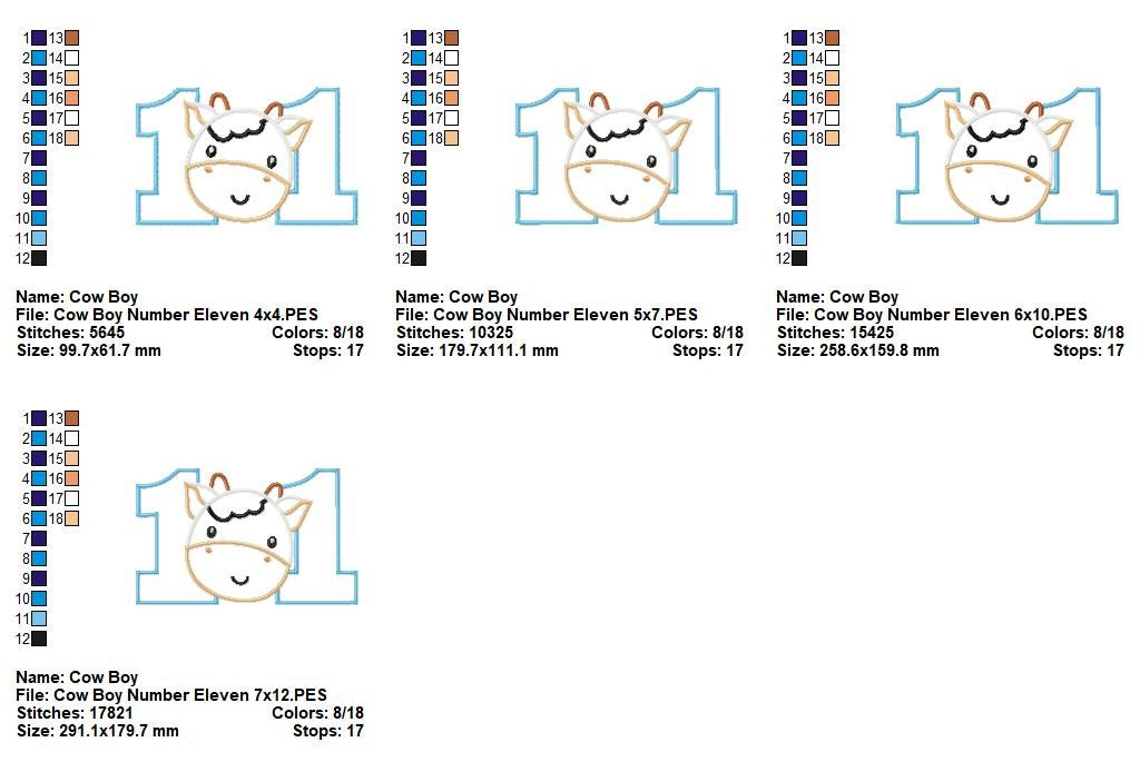 Farmyard Number Eleven Cow - Appliqué - Machine Embroidery Design