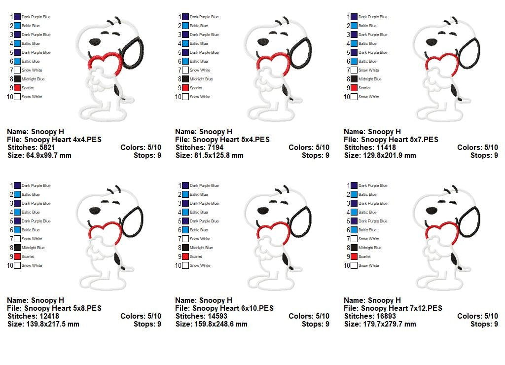 Love You So Much Snoopy 🐾 – Appliqué – Machine Embroidery Design