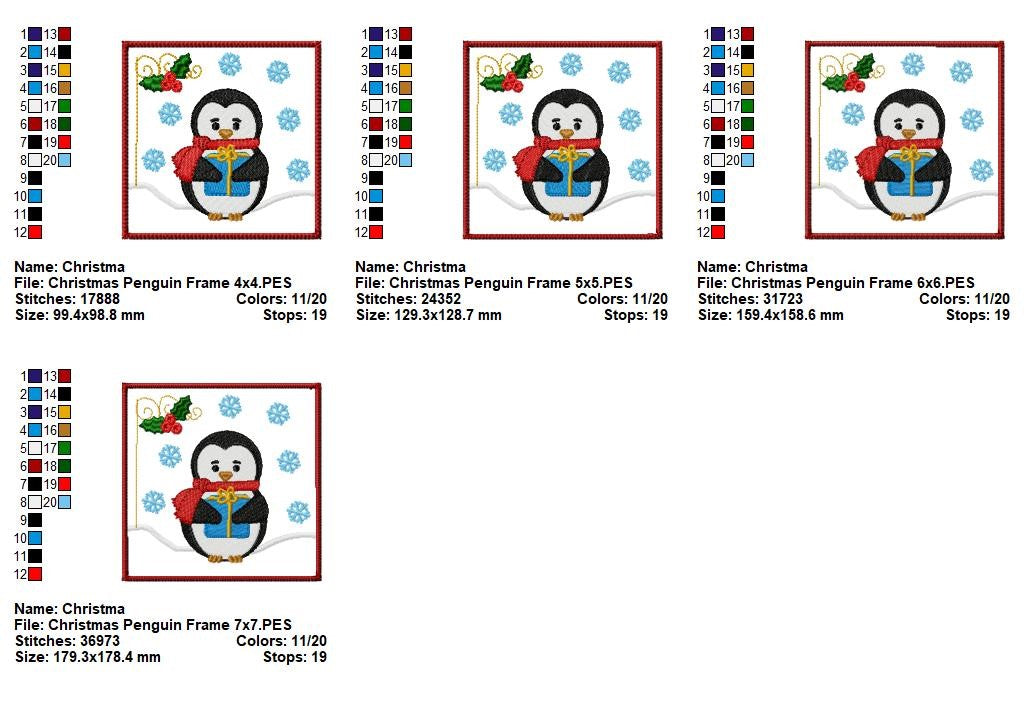 Christmas Penguin Gift - Appliqué - Machine Embroidery Design